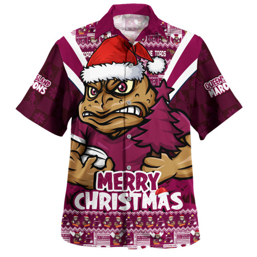 Queensland Maroons Hawaiian Shirt Merry Christmas Festive Spirit Edition