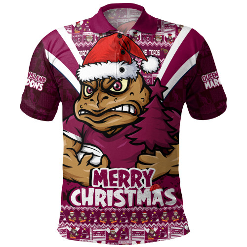 Queensland Maroons Polo Shirt Merry Christmas Festive Spirit Edition