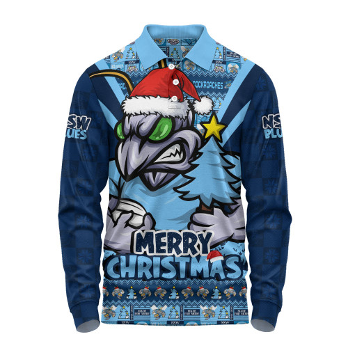 New South Wales Blues Long Sleeve Polo Shirt Merry Christmas Festive Spirit Edition
