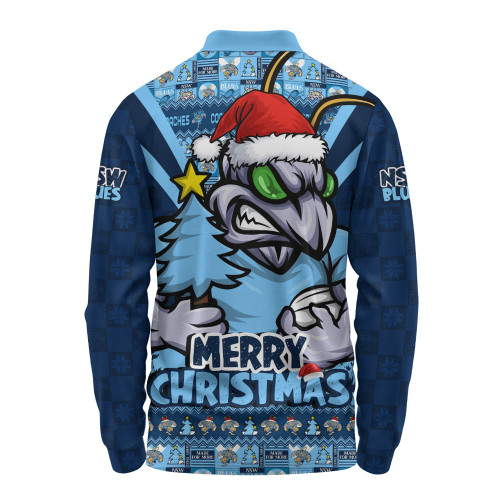 New South Wales Blues Long Sleeve Polo Shirt Merry Christmas Festive Spirit Edition