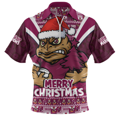 Queensland Maroons Zip Polo Shirt Merry Christmas Festive Spirit Edition