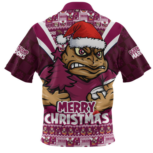 Queensland Maroons Zip Polo Shirt Merry Christmas Festive Spirit Edition