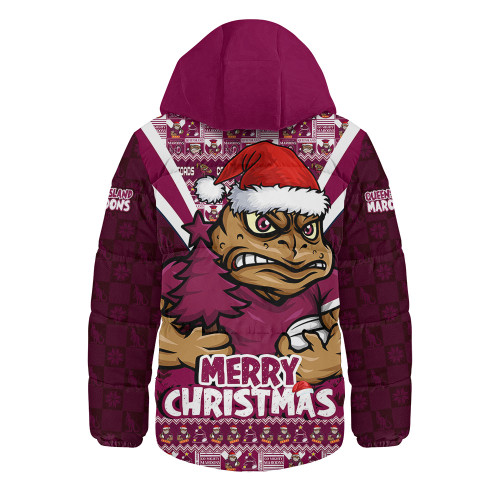 Queensland Maroons Hooded Padded Jacket Merry Christmas Festive Spirit Edition