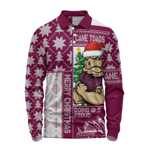Queensland Maroons Long Sleeve Polo Shirt Winter Knit Magic Holiday Spirit