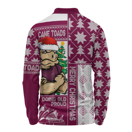 Queensland Maroons Long Sleeve Polo Shirt Winter Knit Magic Holiday Spirit