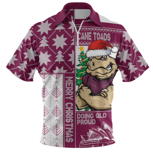 Queensland Maroons Zip Polo Shirt Winter Knit Magic Holiday Spirit