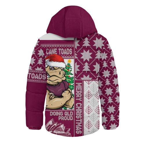 Queensland Maroons Hooded Padded Jacket Winter Knit Magic Holiday Spirit