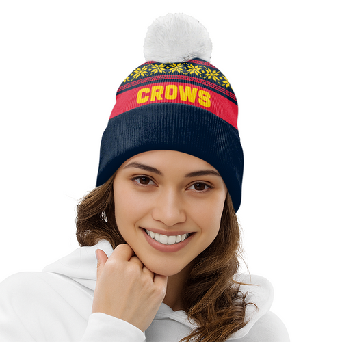 Adelaide Crows Bobble Beanie Hat Festive Season Merry Christmas Game Day
