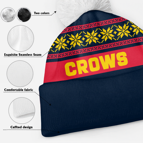 Adelaide Crows Bobble Beanie Hat Festive Season Merry Christmas Game Day