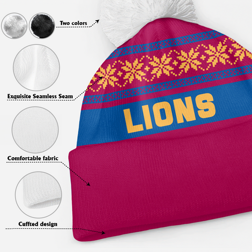 Brisbane Lions Bobble Beanie Hat Festive Season Merry Christmas Game Day