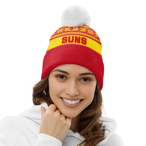 Gold Coast SUNS Bobble Beanie Hat Festive Season Merry Christmas Game Day