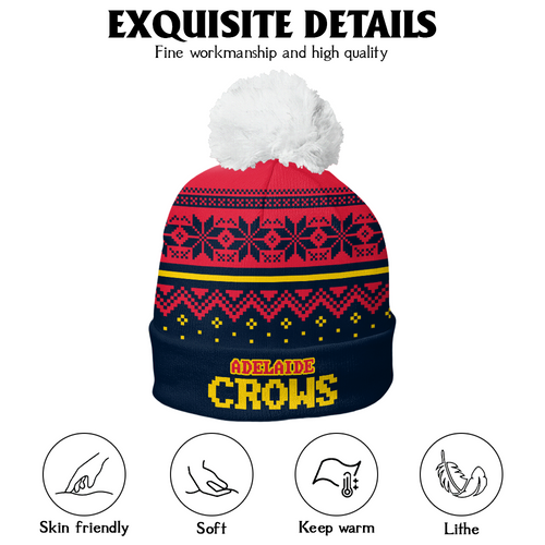 Adelaide Crows Bobble Beanie Hat Merry Christmas Knit Edition For United Fans