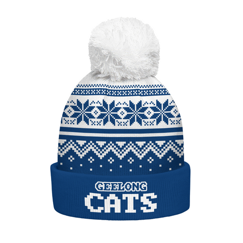 Geelong Cats Bobble Beanie Hat Merry Christmas Knit Edition For United Fans