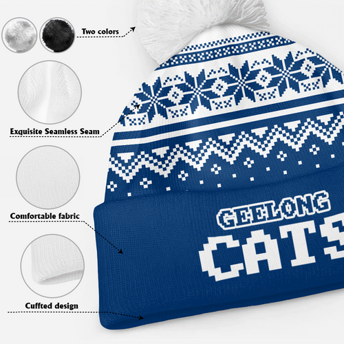 Geelong Cats Bobble Beanie Hat Merry Christmas Knit Edition For United Fans