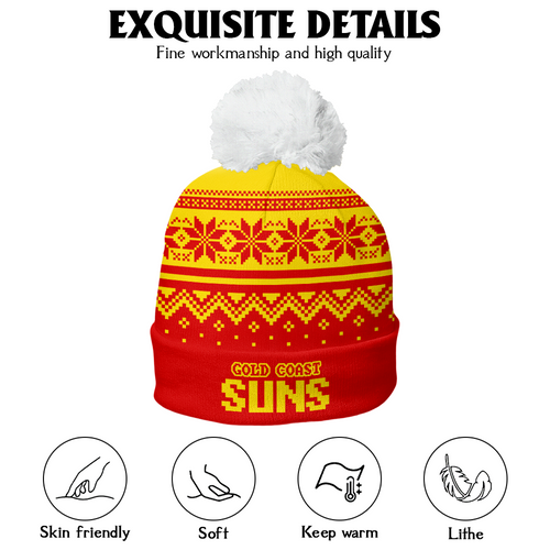 Gold Coast SUNS Bobble Beanie Hat Merry Christmas Knit Edition For United Fans