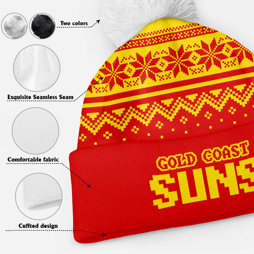 Gold Coast SUNS Bobble Beanie Hat Merry Christmas Knit Edition For United Fans