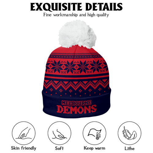 Melbourne Bobble Beanie Hat Merry Christmas Knit Edition For United Fans