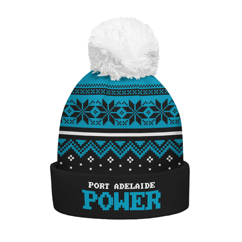 Port Adelaide Bobble Beanie Hat Merry Christmas Knit Edition For United Fans