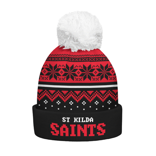 St Kilda Bobble Beanie Hat Merry Christmas Knit Edition For United Fans
