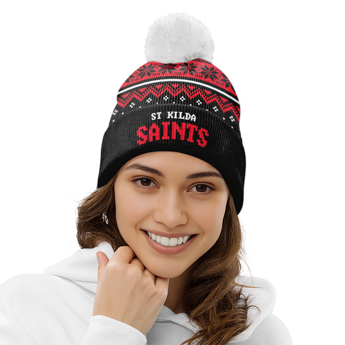 St Kilda Bobble Beanie Hat Merry Christmas Knit Edition For United Fans