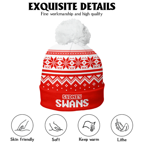 Sydney Swans Bobble Beanie Hat Merry Christmas Knit Edition For United Fans