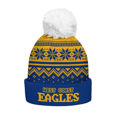 West Coast Eagles Bobble Beanie Hat Merry Christmas Knit Edition For United Fans
