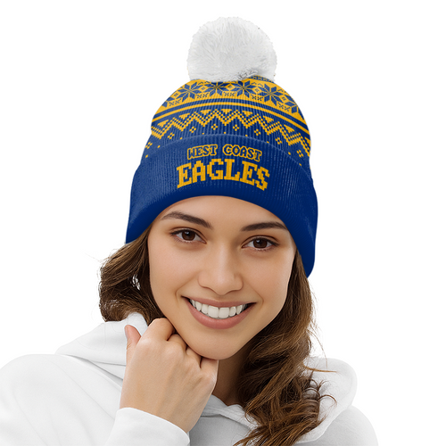 West Coast Eagles Bobble Beanie Hat Merry Christmas Knit Edition For United Fans