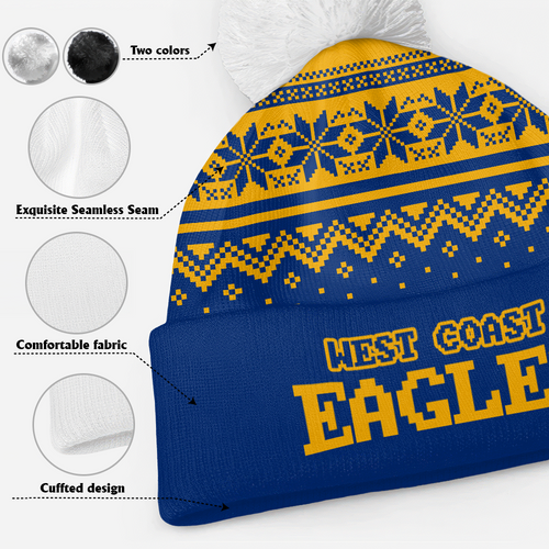 West Coast Eagles Bobble Beanie Hat Merry Christmas Knit Edition For United Fans