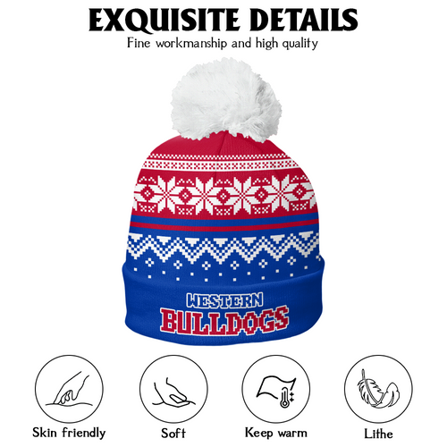 Western Bulldogs Bobble Beanie Hat Merry Christmas Knit Edition For United Fans