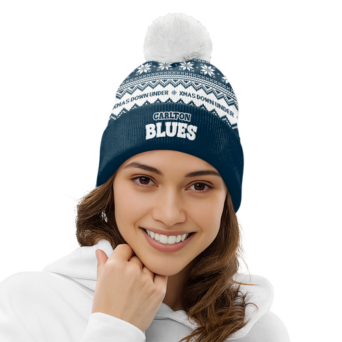 Carlton Bobble Beanie Hat Merry Christmas United Fans Festive Knit Style