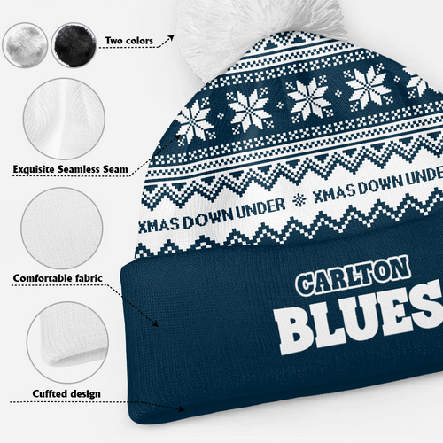 Carlton Bobble Beanie Hat Merry Christmas United Fans Festive Knit Style
