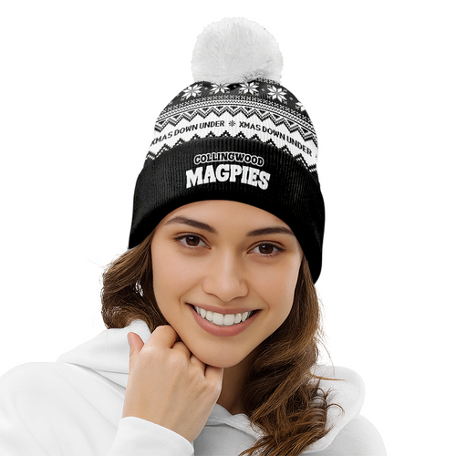 Collingwood Bobble Beanie Hat Merry Christmas United Fans Festive Knit Style
