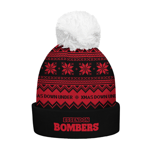 Essendon Bobble Beanie Hat Merry Christmas United Fans Festive Knit Style