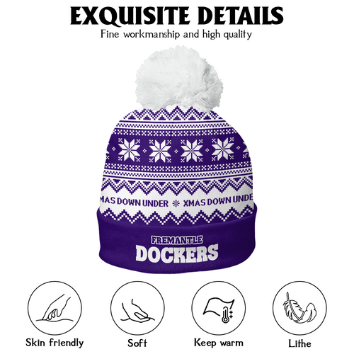Fremantle Bobble Beanie Hat Merry Christmas United Fans Festive Knit Style