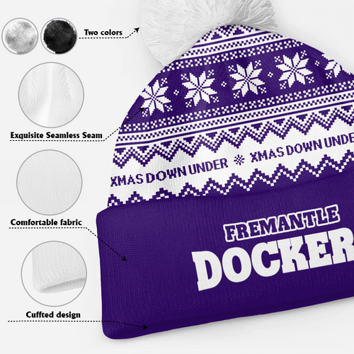 Fremantle Bobble Beanie Hat Merry Christmas United Fans Festive Knit Style