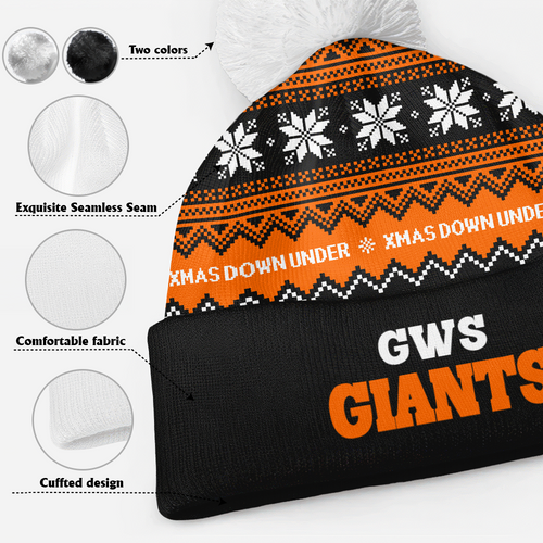 GWS GIANTS Bobble Beanie Hat Merry Christmas United Fans Festive Knit Style
