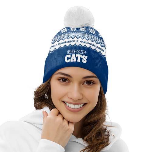 Geelong Cats Bobble Beanie Hat Merry Christmas United Fans Festive Knit Style