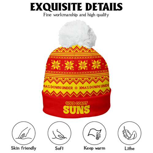 Gold Coast SUNS Bobble Beanie Hat Merry Christmas United Fans Festive Knit Style