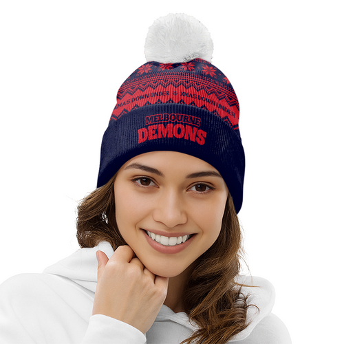 Melbourne Bobble Beanie Hat Merry Christmas United Fans Festive Knit Style