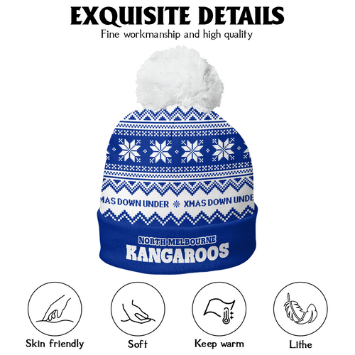 North Melbourne Bobble Beanie Hat Merry Christmas United Fans Festive Knit Style