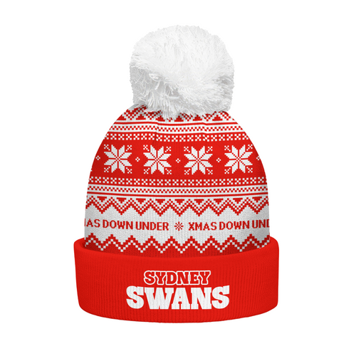 Sydney Swans Bobble Beanie Hat Merry Christmas United Fans Festive Knit Style