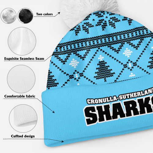 Cronulla-Sutherland Sharks Bobble Beanie Hat Merry Christmas Game Ready Team Knit Edition