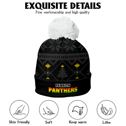 Penrith Panthers Bobble Beanie Hat Merry Christmas Game Ready Team Knit Edition