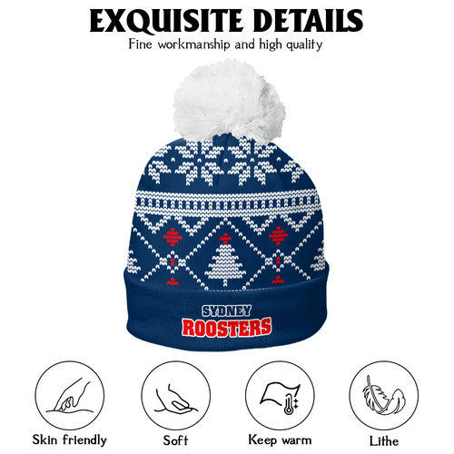 Sydney Roosters Bobble Beanie Hat Merry Christmas Game Ready Team Knit Edition