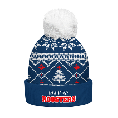 Sydney Roosters Bobble Beanie Hat Merry Christmas Game Ready Team Knit Edition