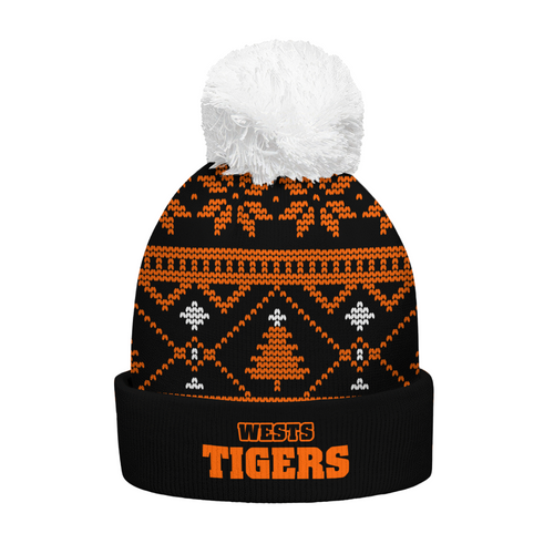 Wests Tigers Bobble Beanie Hat Merry Christmas Game Ready Team Knit Edition
