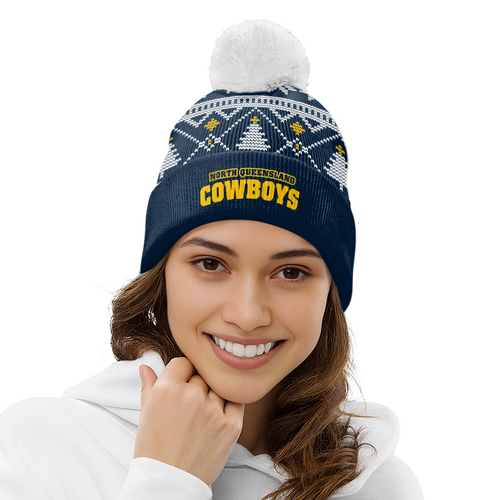 North Queensland Cowboys Bobble Beanie Hat Merry Christmas Game Ready Team Knit Edition