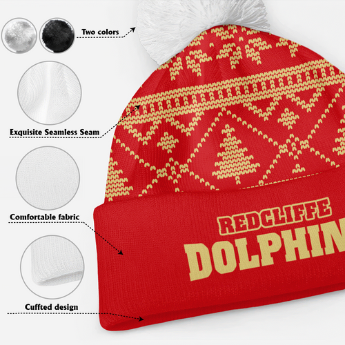 Redcliffe Dolphins Bobble Beanie Hat Merry Christmas Game Ready Team Knit Edition