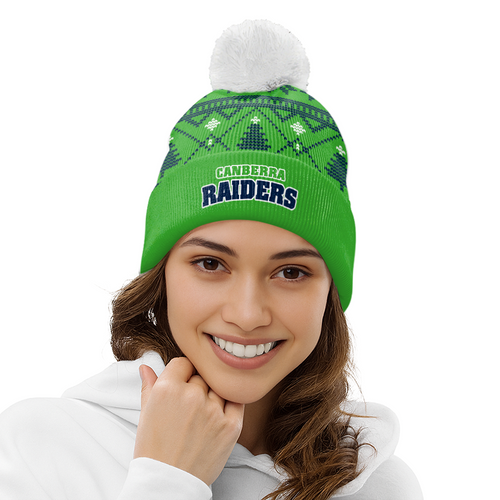 Canberra Raiders Bobble Beanie Hat Merry Christmas Game Ready Team Knit Edition