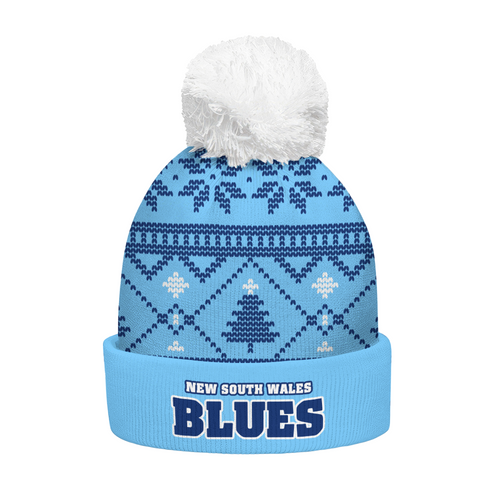 New South Wales Blues Bobble Beanie Hat Merry Christmas Game Ready Team Knit Edition